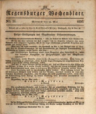 Regensburger Wochenblatt Mittwoch 25. Mai 1836