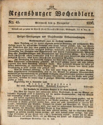Regensburger Wochenblatt Mittwoch 9. November 1836