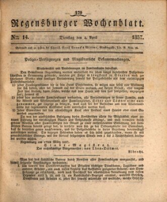 Regensburger Wochenblatt Dienstag 4. April 1837