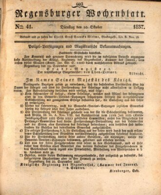 Regensburger Wochenblatt Dienstag 10. Oktober 1837