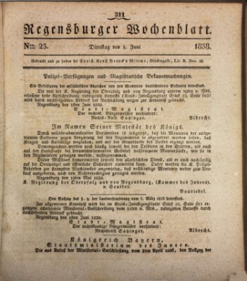 Regensburger Wochenblatt Dienstag 5. Juni 1838