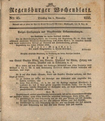 Regensburger Wochenblatt Dienstag 6. November 1838