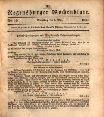 Regensburger Wochenblatt Dienstag 5. März 1839