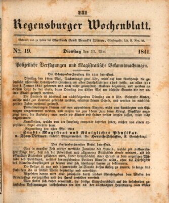 Regensburger Wochenblatt Dienstag 11. Mai 1841