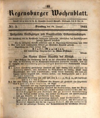 Regensburger Wochenblatt Dienstag 18. Januar 1842