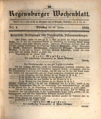 Regensburger Wochenblatt Dienstag 25. Januar 1842