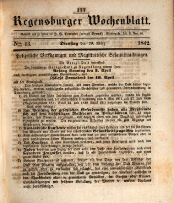 Regensburger Wochenblatt Dienstag 29. März 1842