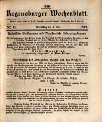 Regensburger Wochenblatt Dienstag 3. Mai 1842