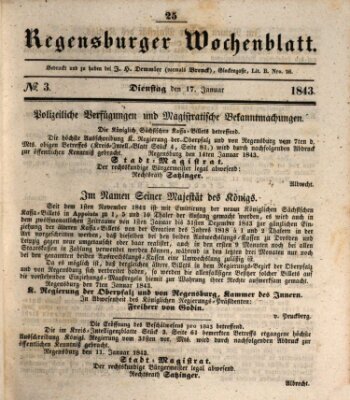 Regensburger Wochenblatt Dienstag 17. Januar 1843