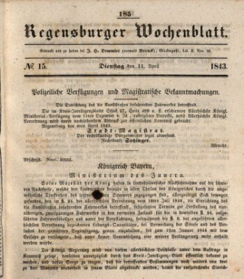 Regensburger Wochenblatt Dienstag 11. April 1843