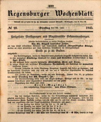 Regensburger Wochenblatt Dienstag 22. Juli 1845