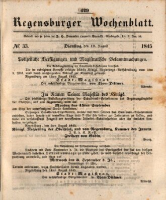 Regensburger Wochenblatt Dienstag 19. August 1845