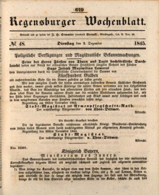 Regensburger Wochenblatt Dienstag 2. Dezember 1845