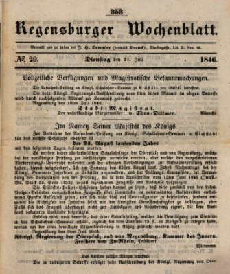 Regensburger Wochenblatt Dienstag 21. Juli 1846