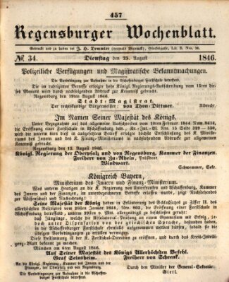 Regensburger Wochenblatt Dienstag 25. August 1846