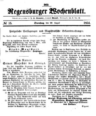 Regensburger Wochenblatt Dienstag 29. August 1854