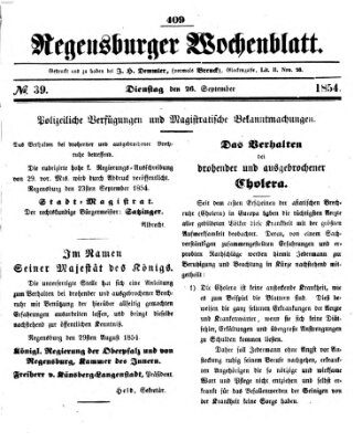 Regensburger Wochenblatt Dienstag 26. September 1854