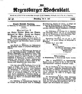 Regensburger Wochenblatt Dienstag 8. Juli 1862
