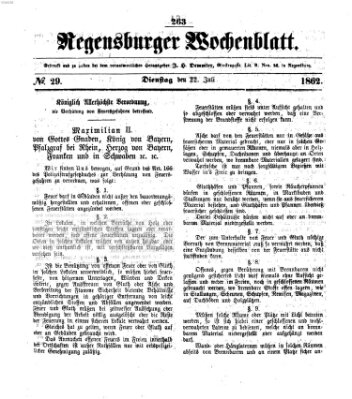 Regensburger Wochenblatt Dienstag 22. Juli 1862