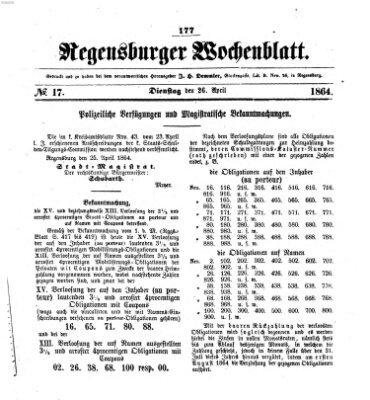 Regensburger Wochenblatt Dienstag 26. April 1864