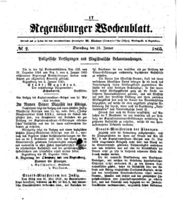 Regensburger Wochenblatt Dienstag 10. Januar 1865