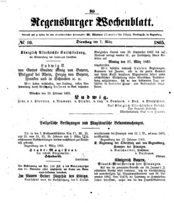 Regensburger Wochenblatt Dienstag 7. März 1865