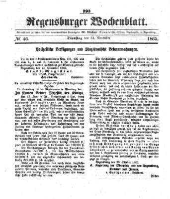 Regensburger Wochenblatt Dienstag 14. November 1865