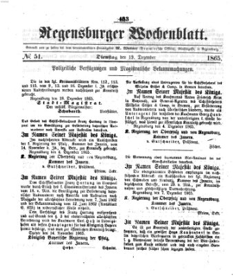 Regensburger Wochenblatt Dienstag 19. Dezember 1865