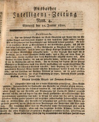 Ansbacher Intelligenz-Zeitung Mittwoch 22. Januar 1800
