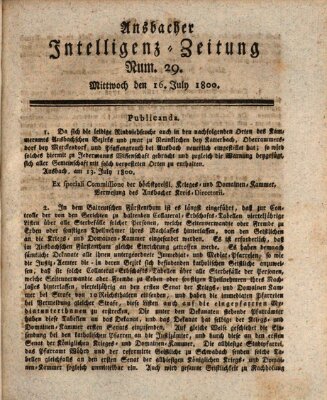 Ansbacher Intelligenz-Zeitung Mittwoch 16. Juli 1800