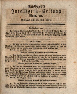 Ansbacher Intelligenz-Zeitung Mittwoch 23. Juli 1800