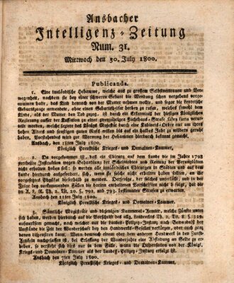 Ansbacher Intelligenz-Zeitung Mittwoch 30. Juli 1800