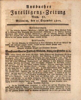 Ansbacher Intelligenz-Zeitung Mittwoch 17. Dezember 1800