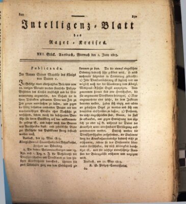 Intelligenzblatt des Rezat-Kreises (Ansbacher Intelligenz-Zeitung) Mittwoch 2. Juni 1813