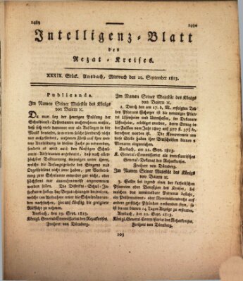 Intelligenzblatt des Rezat-Kreises (Ansbacher Intelligenz-Zeitung) Mittwoch 29. September 1813