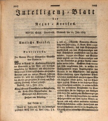 Intelligenzblatt des Rezat-Kreises (Ansbacher Intelligenz-Zeitung) Mittwoch 12. Juli 1815