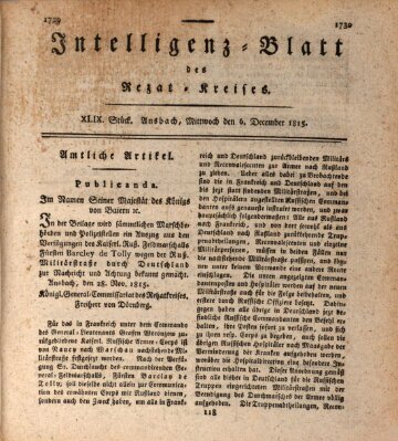 Intelligenzblatt des Rezat-Kreises (Ansbacher Intelligenz-Zeitung) Mittwoch 6. Dezember 1815