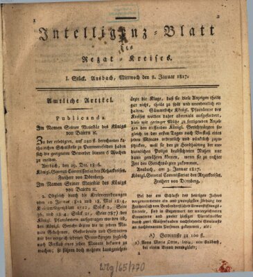 Intelligenzblatt des Rezat-Kreises (Ansbacher Intelligenz-Zeitung) Mittwoch 8. Januar 1817