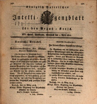 Königlich Bayerisches Intelligenzblatt für den Rezat-Kreis (Ansbacher Intelligenz-Zeitung) Mittwoch 1. April 1818