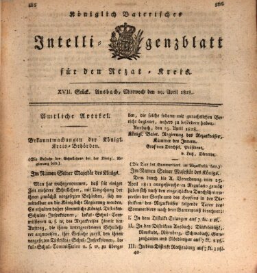 Königlich Bayerisches Intelligenzblatt für den Rezat-Kreis (Ansbacher Intelligenz-Zeitung) Mittwoch 29. April 1818