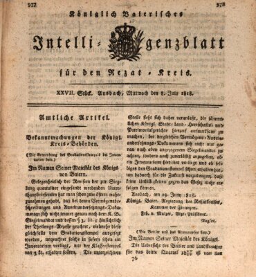 Königlich Bayerisches Intelligenzblatt für den Rezat-Kreis (Ansbacher Intelligenz-Zeitung) Mittwoch 8. Juli 1818