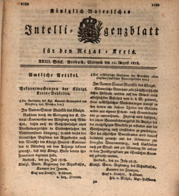 Königlich Bayerisches Intelligenzblatt für den Rezat-Kreis (Ansbacher Intelligenz-Zeitung) Mittwoch 12. August 1818