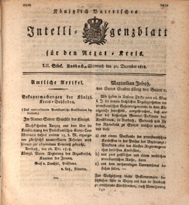 Königlich Bayerisches Intelligenzblatt für den Rezat-Kreis (Ansbacher Intelligenz-Zeitung) Mittwoch 30. Dezember 1818