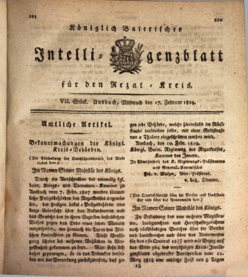 Königlich Bayerisches Intelligenzblatt für den Rezat-Kreis (Ansbacher Intelligenz-Zeitung) Mittwoch 17. Februar 1819