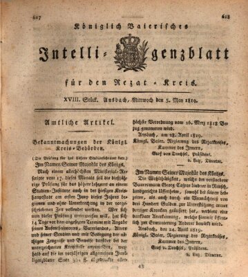 Königlich Bayerisches Intelligenzblatt für den Rezat-Kreis (Ansbacher Intelligenz-Zeitung) Mittwoch 5. Mai 1819