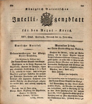 Königlich Bayerisches Intelligenzblatt für den Rezat-Kreis (Ansbacher Intelligenz-Zeitung) Mittwoch 23. Juni 1819