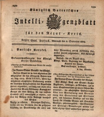 Königlich Bayerisches Intelligenzblatt für den Rezat-Kreis (Ansbacher Intelligenz-Zeitung) Mittwoch 8. September 1819