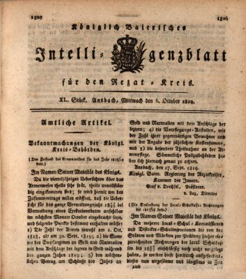 Königlich Bayerisches Intelligenzblatt für den Rezat-Kreis (Ansbacher Intelligenz-Zeitung) Mittwoch 6. Oktober 1819