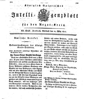 Königlich Bayerisches Intelligenzblatt für den Rezat-Kreis (Ansbacher Intelligenz-Zeitung) Mittwoch 21. März 1821