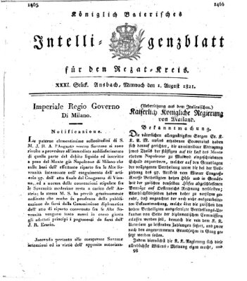 Königlich Bayerisches Intelligenzblatt für den Rezat-Kreis (Ansbacher Intelligenz-Zeitung) Mittwoch 1. August 1821